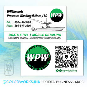 Wilkinson's Pressure Washing Custom 2-Sided Business Cards with hand-drawn boat graphic